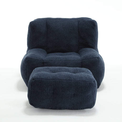 Modern Indoor Fluffy Bean Bag Chair with Memory Foam and Ottoman, Super Soft Velvet, 38.5x36.6x30 inches