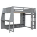 Wood Full Size Gaming Loft Bed with Desk, Multi-storage Shelves, LED and a Hanging Clothes Rack, Gray - DTYStore