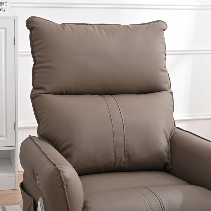 PU Rocking Recliner Chair,360° Swivel Nursery Rocking Chair,Glider Chair,Modern Small Rocking Swivel Recliner Chair for Bedroom,Living Room Chair Home Theater Seating,Side Pocket(Brown+360° Swivel) - DTYStore