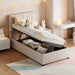 Twin Size Upholstered Platform Bed with a Hydraulic Storage System, Beige - DTYStore