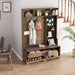 Multi-purpose Hallway Hall Tree with Removable Linen Cushioned Entryway Bench, Coat Rack, Storage Shelves, and DIY Pegboard,for Hallways, Living Room, Brown - DTYStore