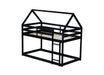 Twin over Twin Rubber Wood Floor Bunk Bed, with ladder,Guardrails,House-Shaped-Bunk Bed, Black - DTYStore