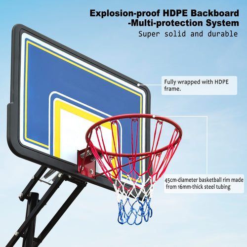 Portable Basketball Hoop for Youth Adults & Professional Match,Adjustable Height 8.04 ft to 10.01 ft,39 inch Backboard with Rebound System, Indoor/Outdoor Basketball Goal with Rebound Board and Wheels - Image 5