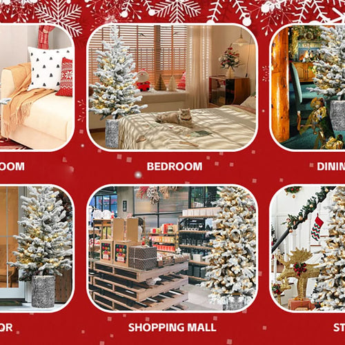 2FT Flocked Christmas Tree with Pot Base, 30 Warm White LED Lights, 189 Tips, PE+PVC Branches with 3 Pine Cones – Small Prelit Holiday Tree for Tabletop, Entryway, or Home Decor - Image 16