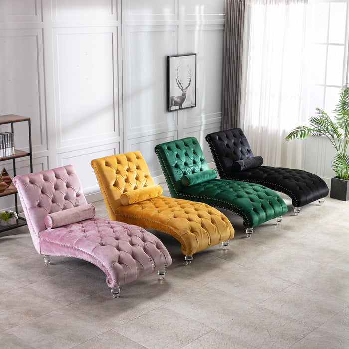 COOMORE Velvet Chaise Lounge Indoor,Button-Tufted Upholstered Chaise Lounge Chair with Pillow for Bedroom Living Room Office (Pink Velvet) - DTYStore
