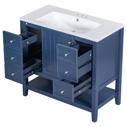 36' Bathroom Vanity with Sink, One Cabinet and Three Drawers, Solid Wood and MDF Board, Blue (Old Sku:SY999505AAC-6) - Image 20