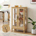 2 Doors Curio Cabinet with Tempered Glass Doors, Curio Cabinets with Mirrored Back Panel and Adjustable Shelves, Lighted Display Cabinet for Home, Office Light Bulb Included OAK - DTYStore