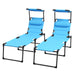 Outsunny 2 Pcs Outdoor Lounge Chair, Adjustable Backrest Folding Chaise Lounge, Cushioned Tanning Chair w/Sunshade Roof & Pillow Headrest for Beach, Camping, Hiking, Light Blue - DTYStore