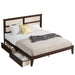 King Size Bed with Rattan Headboard, Two Storage Drawers, Rubber Wood Bed with Enhanced Support Salts and Feet,Espresso - DTYStore