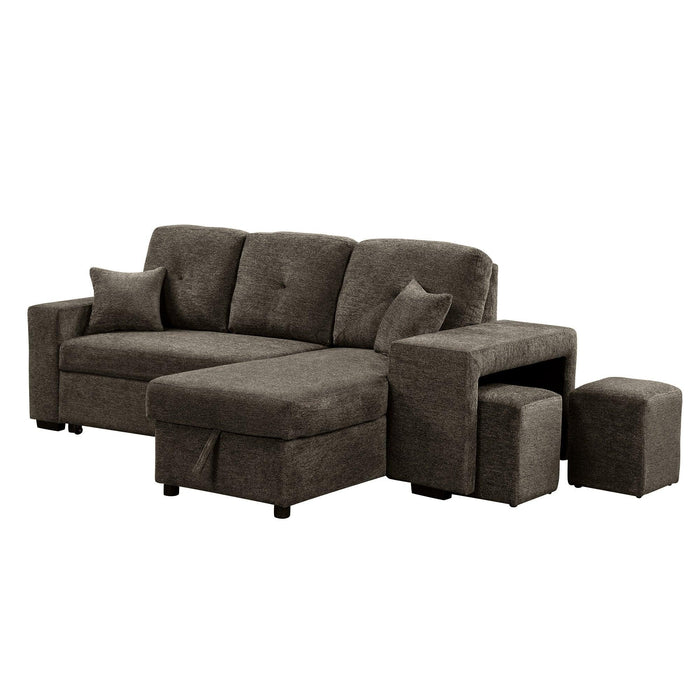 Reversible Sleeper Sectional Sofa Bed with Side Shelf and 2 Stools,Pull-Out L-Shaped Sofa Bed,Corner Sofa-Bed with Storage Chaise Left/Right Hande for Living Room,Knox Charcoal - DTYStore