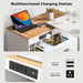 Rolling Kitchen Island With Extended Table, Kitchen island on Wheels with LED Lights,Power Outlets and 2 Fluted Glass Doors, Kitchen Island with a Storage Compartment and Side 3 Open Shelves,White - DTYStore