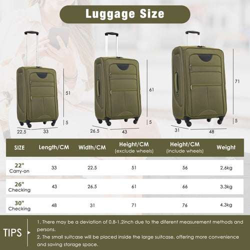 Softside Luggage Expandable 3 Piece Set Suitcase with Duffel Bag Upright Spinner Softshell Lightweight Luggage Travel Set - Image 73