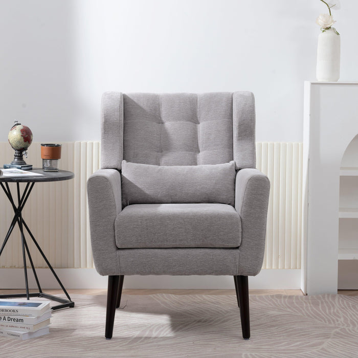 Modern Accent Chair,Chenille Arm Chairs for Living Room,Upholstered Mordern Armchair,Comfy Soft Padded Lounge Chair in Small Space, Bedroom, w/Pillow, Solid Wood Leg (Gray) - DTYStore