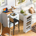 Rolling Kitchen Island With Extended Table, Kitchen island on Wheels with LED Lights,Power Outlets and 2 Fluted Glass Doors, Kitchen Island with a Storage Compartment and Side 3 Open Shelves,White - DTYStore