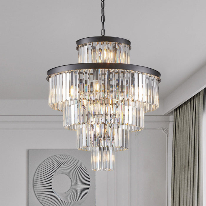 Black Luxury Crystal Chandelier Modern Chandeliers Lights Fixture Hanging Pendant Light Fixture for Dining Room Bedroom Living Room Dia 23.6 Inch-Black - DTYStore