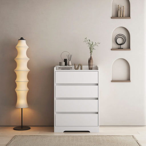 4 Drawer Dresser, Chest of Drawers Without Handle, White Dresser for Bedroom 100% Waterproof, Modern Wooden Cabinet with Sturdy Frame for Living Room, Entryway, Bedroom, Hallway, Office