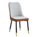 A modern dining chair with a light gray brown dual tone PU leather backrest and black metal legs, suitable for kitchens, bedrooms, and offices. Set of 4 pieces (light gray+brown+PU)C-007 W1151118958 - DTYStore