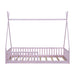 Twin Size Wood House Bed with Fence, Pink - DTYStore