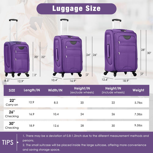 Softside Luggage Expandable 3 Piece Set Suitcase with Duffel Bag Upright Spinner Softshell Lightweight Luggage Travel Set - Image 62