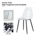 Modern minimalist transparent dining chair, plastic chair, armless crystal chair, Nordic creative makeup stool, negotiation chair, set of 4 pieces, black metal legs,TW-1200 - DTYStore