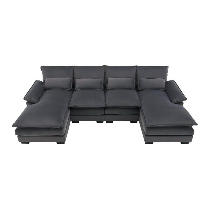 Modern U-shaped Sectional Sofa with Waist Pillows, Sleeper Couch with Chaise Lounge,6-seat Upholstered Symmetrical Sofa - DTYStore