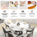 59.05" Round Marble Dining Table with Black Iron Metal Base, Artificial Marble for 6-8 People, Dining Room/Living Room Kitchen Dining Table,White (Dining Table Only) - DTYStore