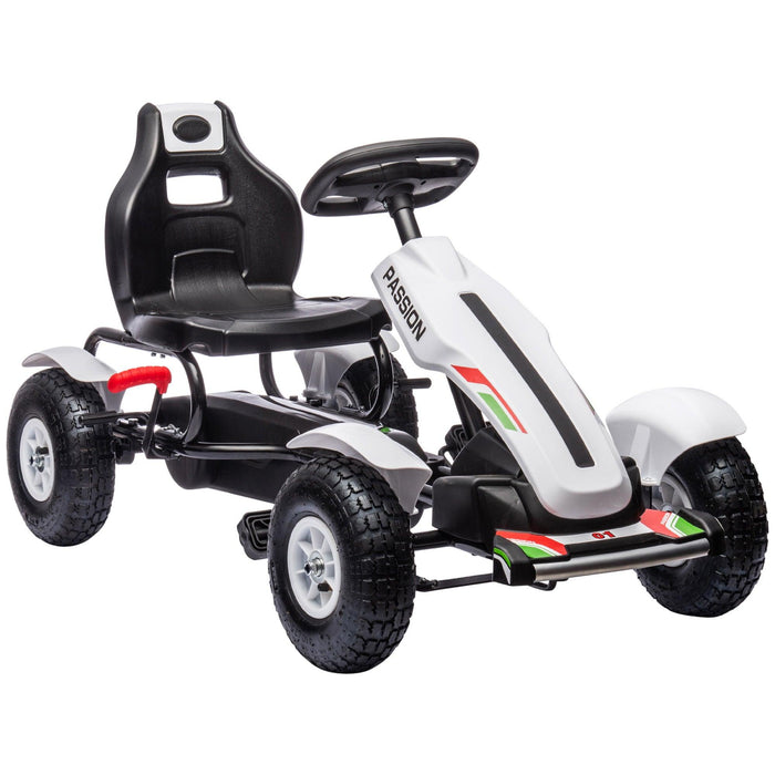 Kids Pedal Go Kart, Outdoor Ride on Toys with Adjustable Seat, Sharp Handling, Handbrake, 4 Non-Slip Rubber Wheels for Boys & Girls Aged 5-12 Years Old, White - DTYStore