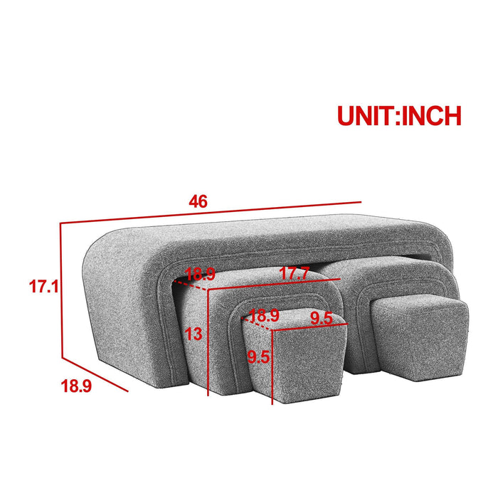 46" W Modern Contemporary Upholstered Nesting Bench, including Four nesting benches, teddy - DTYStore