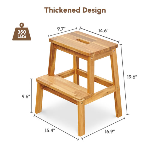 Premium Acacia 2-Step Wooden Stool for Adults and Kids, 17 Inches Tall, 350 lbs Capacity, Indoor Outdoor Use - Image 3