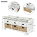 Rustic Storage Bench with 3 Drawers and 3 Rattan Baskets, Shoe Bench for Living Room, Entryway - DTYStore