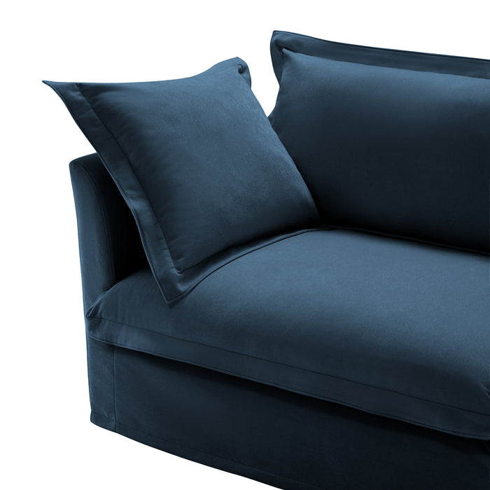 Slip-covered Armchair with 1 Big Back Cushion and 2 Big Toss Pillows, Single Deep Seat Comfy Single Couch Sofa Multiple Large Soft Pillows, Chenille Fabric, Blue