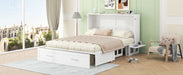Queen Size Mobile Murphy Bed with Drawer and Little Shelves on Each Side,White - DTYStore