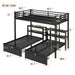 Full XL Over Twin & Twin Triple Bunk Bed with Drawers, Multi-functional Metal Frame Bed, Bed Head with Shelving & USB, Black - DTYStore