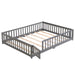 Queen Size Floor Bed with Door,Solid Wood Platform Bed Frame with Fence,Suitable for children,Pine Wood,Gray - DTYStore