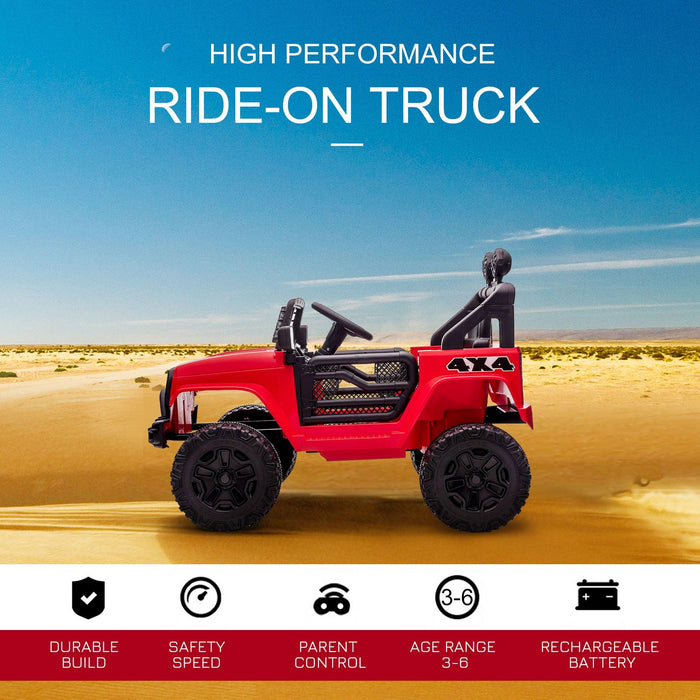 12V Kids Ride On Truck with Parent Remote Control, Electric Battery Powered Toy Car with Spring Suspension, Adjustable Speed, LED Lights and Horn, Red