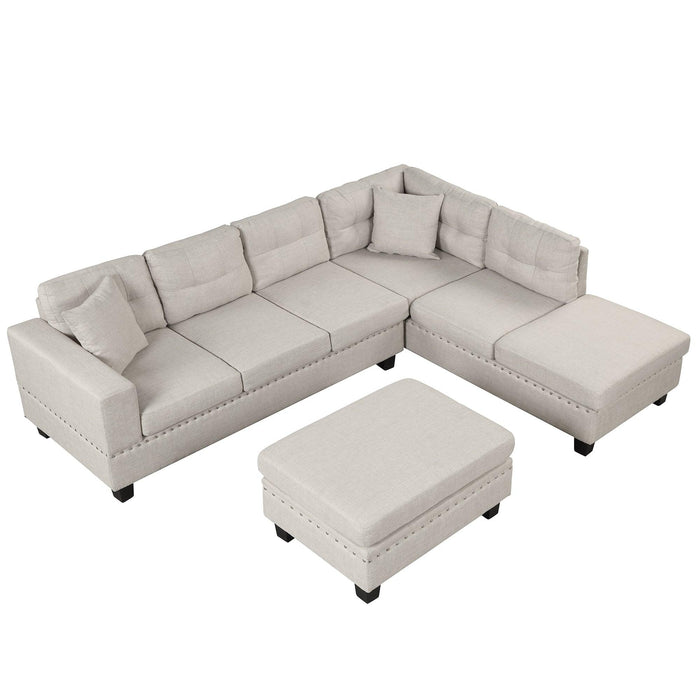 105" Modern Sectional Sofa with Storage Ottoman, L-Shape Couch with 2 Pillows and Cup Holder,Sectional Sofa with Reversible Chaise for Living Room,Light Gray - DTYStore