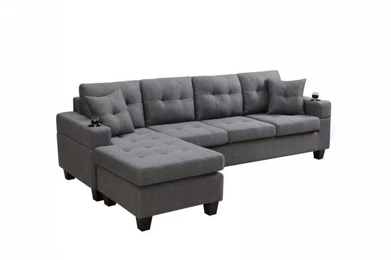 Sectional sofa left with footrest, convertible corner sofa with armrest storage, sectional sofa for living room and apartment, chaise longue left (grey) - DTYStore