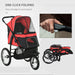 Pet Stroller for Small and Medium Dogs, 3 Big Wheels Foldable Cat Stroller with Adjustable Canopy, Safety Tether, Storage Basket, Red
