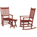 Outsunny Outdoor Rocking Chair Set of 2 with Side Table, Patio Wooden Rocking Chair with Smooth Armrests, High Back for Garden, Balcony, Porch, Supports Up to 352 lbs., Wine Red - DTYStore
