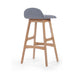 28.5' Mid-Century Modern Upholstered Low Back Barstools (Set of 2), Gray, Natural Oak Finish - DTYStore