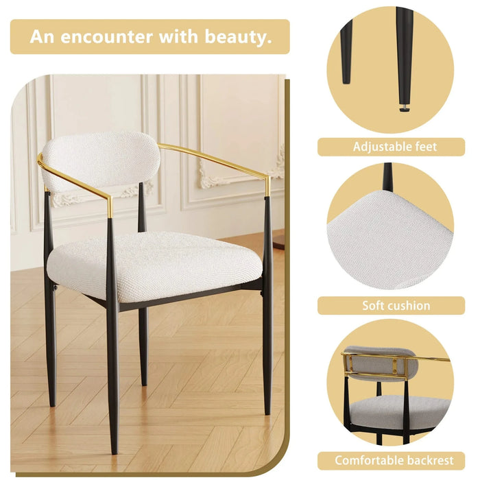 dining chairs set of 2 white , medieval modern dining chairs, teddy velvet chairs with metal legs, kitchen, easy to assemble suitable for home and office use Default -DTYStore