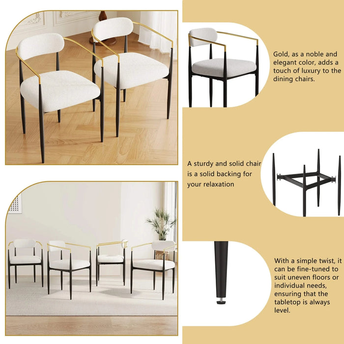 dining chairs set of 2 white , medieval modern dining chairs, teddy velvet chairs with metal legs, kitchen, easy to assemble suitable for home and office use Default -DTYStore