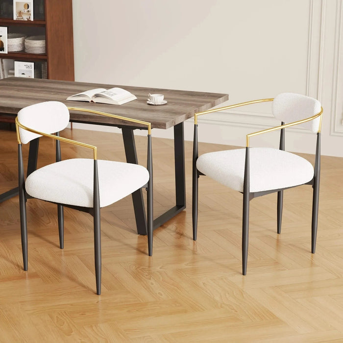 dining chairs set of 2 white , medieval modern dining chairs, teddy velvet chairs with metal legs, kitchen, easy to assemble suitable for home and office use Default -DTYStore