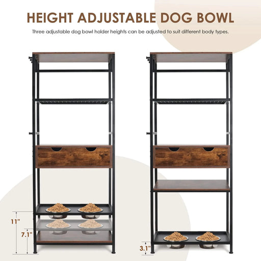 dog feeding station,3 Height Adjustable Raised Dog Bowls, Dog Feeder Station for Large Medium Dogs Cats, Dog Storage with shelves. Default -DTYStore