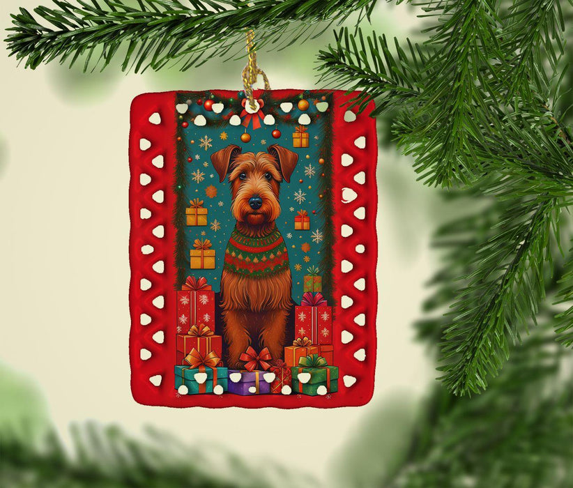 Irish Terrier Holiday Christmas Porcelain Ornament Christmas Tree Hanging Decorations for Home Christmas Holiday, Rectangle, Gift, Multicolor