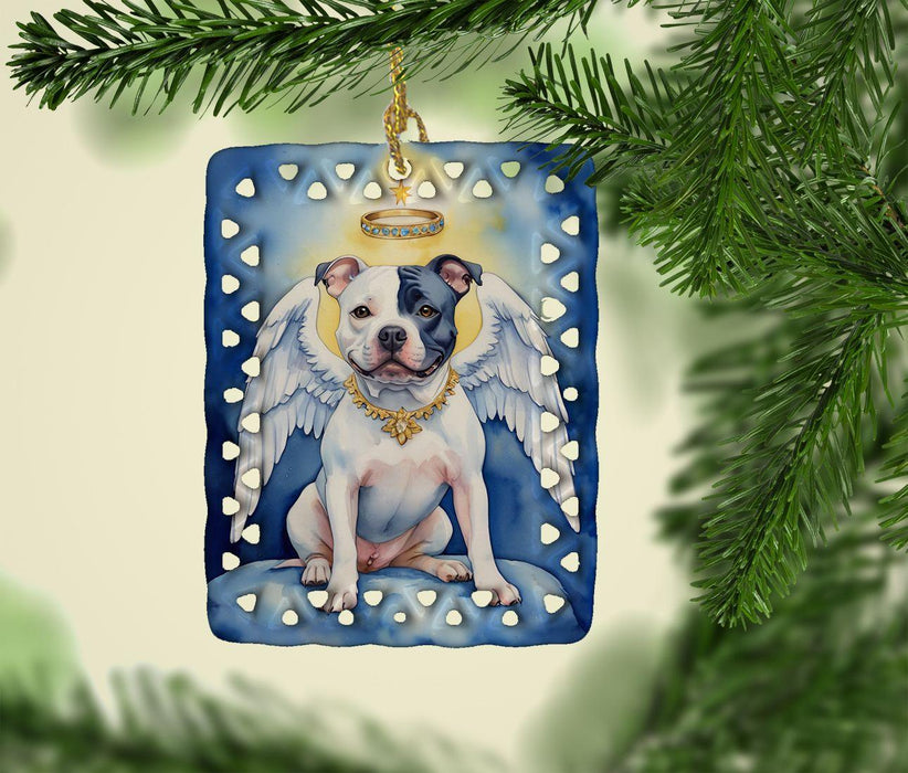 Staffordshire Bull Terrier My Angel Porcelain Ornament Christmas Tree Hanging Decorations for Home Christmas Holiday, Rectangle, Gift, Multicolor