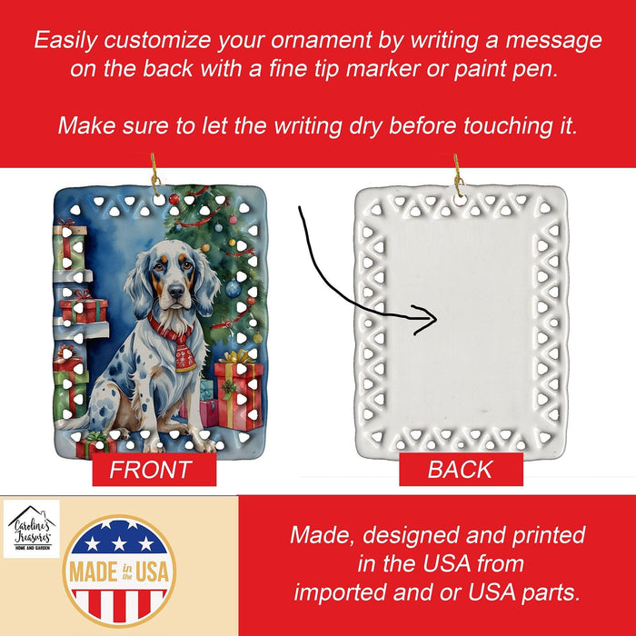 English Setter Christmas Reindeer Porcelain Ornament Christmas Tree Hanging Decorations for Home Christmas Holiday, Rectangle, Gift, Multicolor