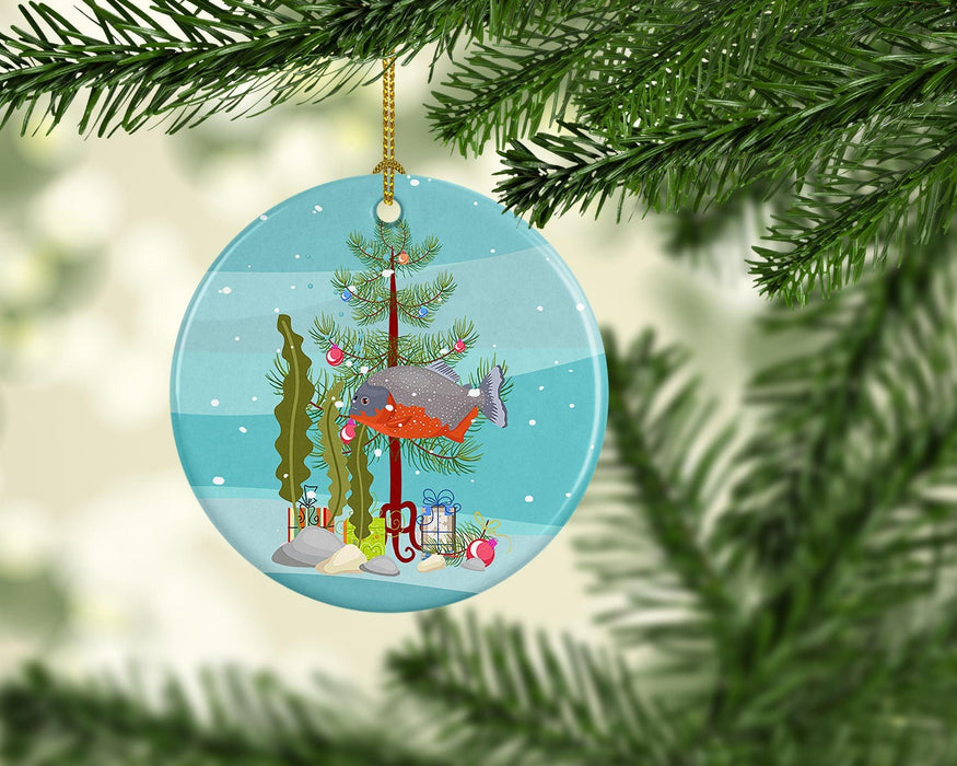 Piranha Merry Christmas Ceramic Ornament Christmas Tree Hanging Decorations for Home Christmas Holiday, Party, Gift, 3 in, Multicolor