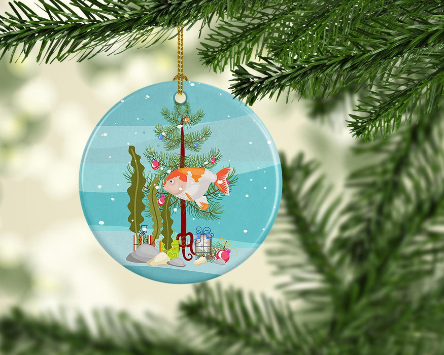 Lionhead Goldfish Merry Christmas Ceramic Ornament Christmas Tree Hanging Decorations for Home Christmas Holiday, Party, Gift, 3 in, Multicolor