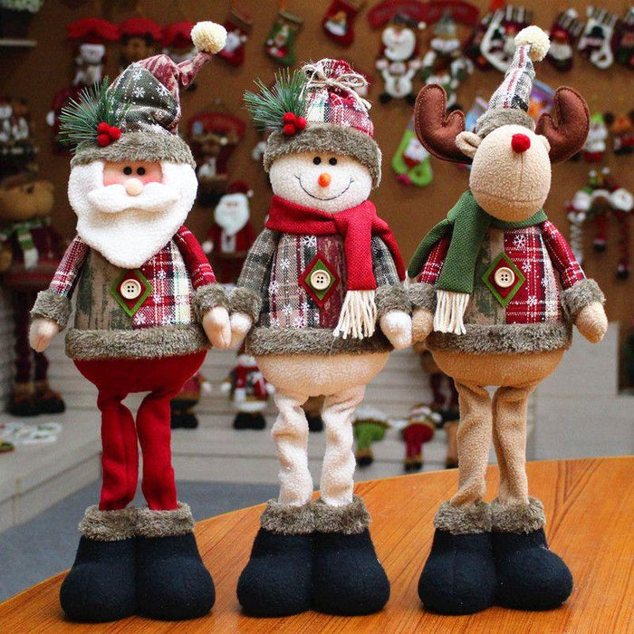 3 Pieces Christmas Decor Sitting Santa Claus Snowman Reindeer Ornament Plush Doll